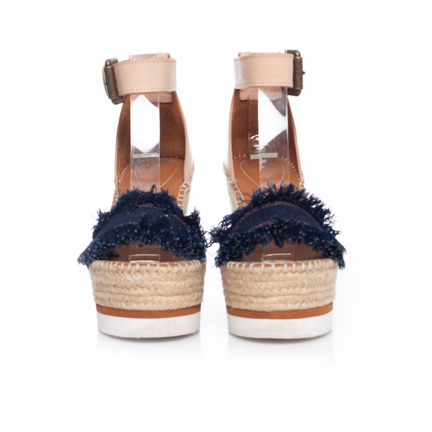 See by Chloe Women's Raw Edge Trim Espadrille Wedge Sandal in beige blue - women's sandal - view 6