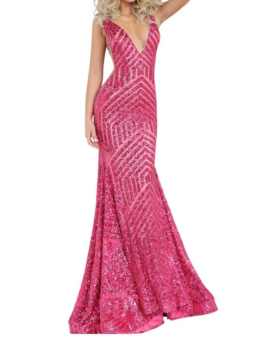 Jovani - Low V Neck Sequin Sheath Dress