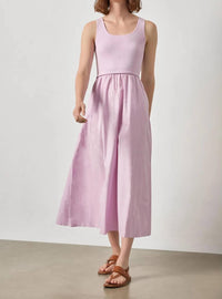 Lilla P - Mixed Media Scoop Neck Midi Dress