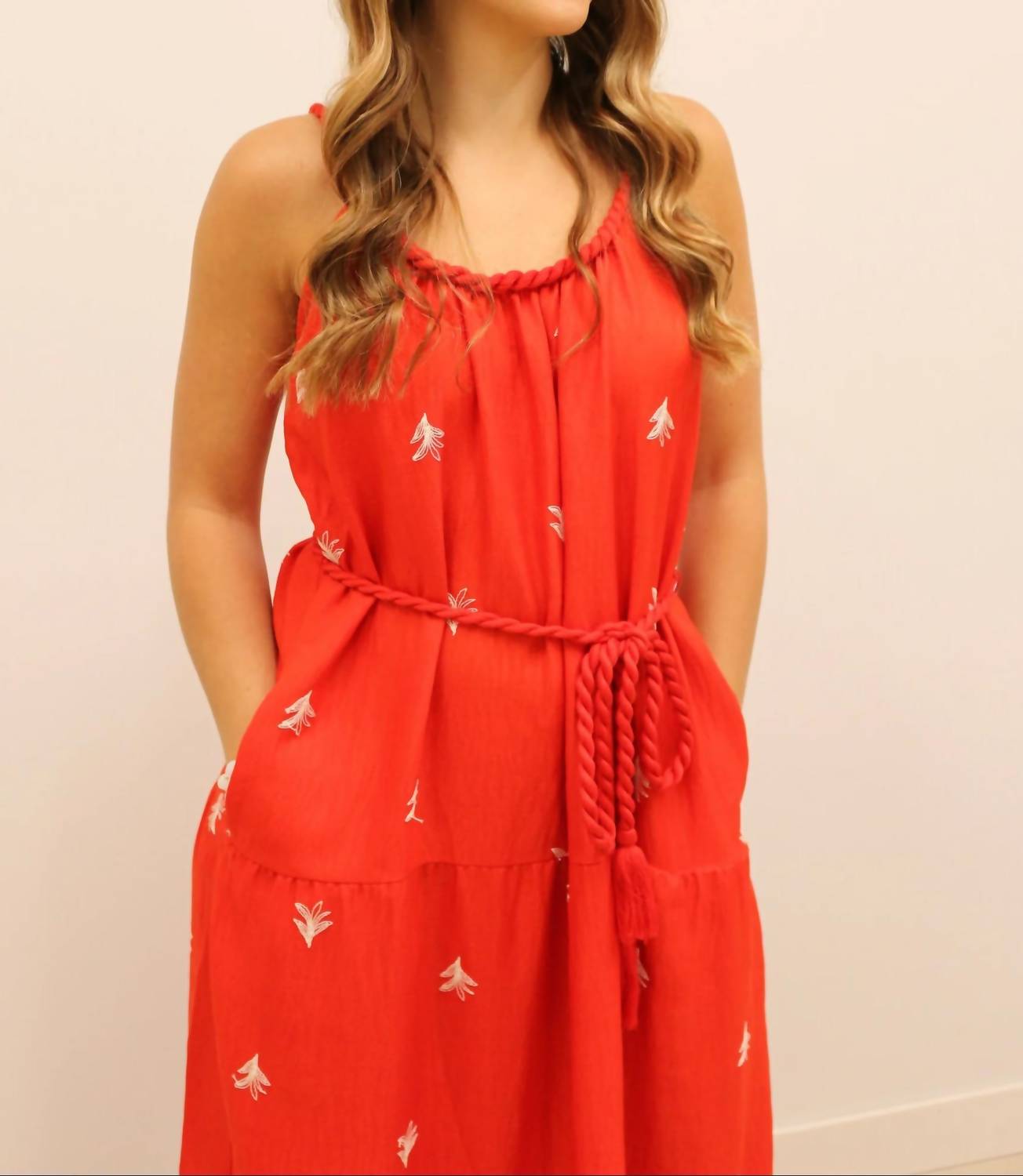 Skies Are Blue - Saylor Palm Tree Embroidered Maxi Dress