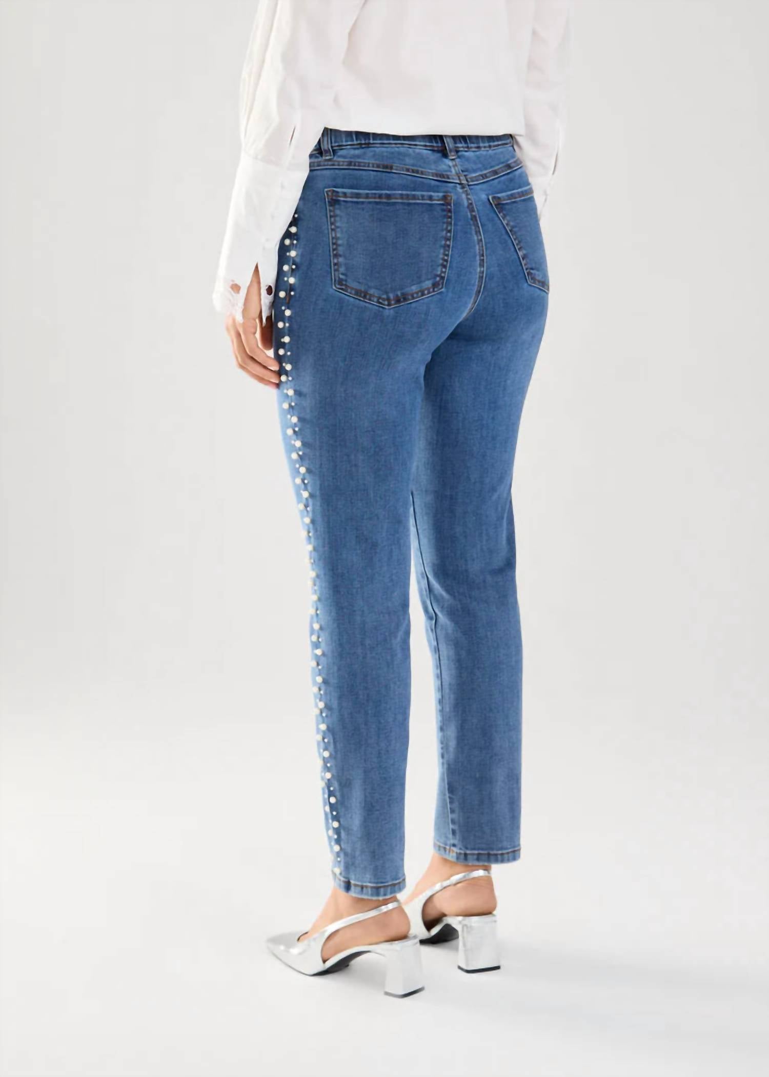 FDJ Phyllis Pull-on Pencil Ankle Denim With Pearl Embellishments Jeans in indigo - women's jeans - view 6