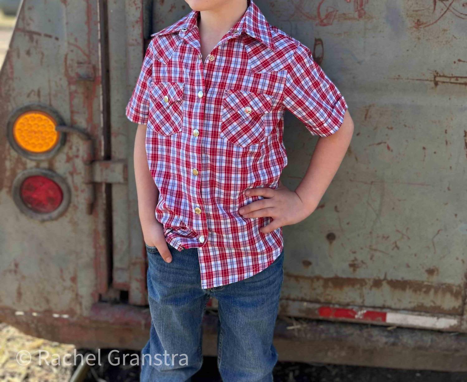 American Farm Company - Boys Youth Plaid Pattern Metal Snap Shirt