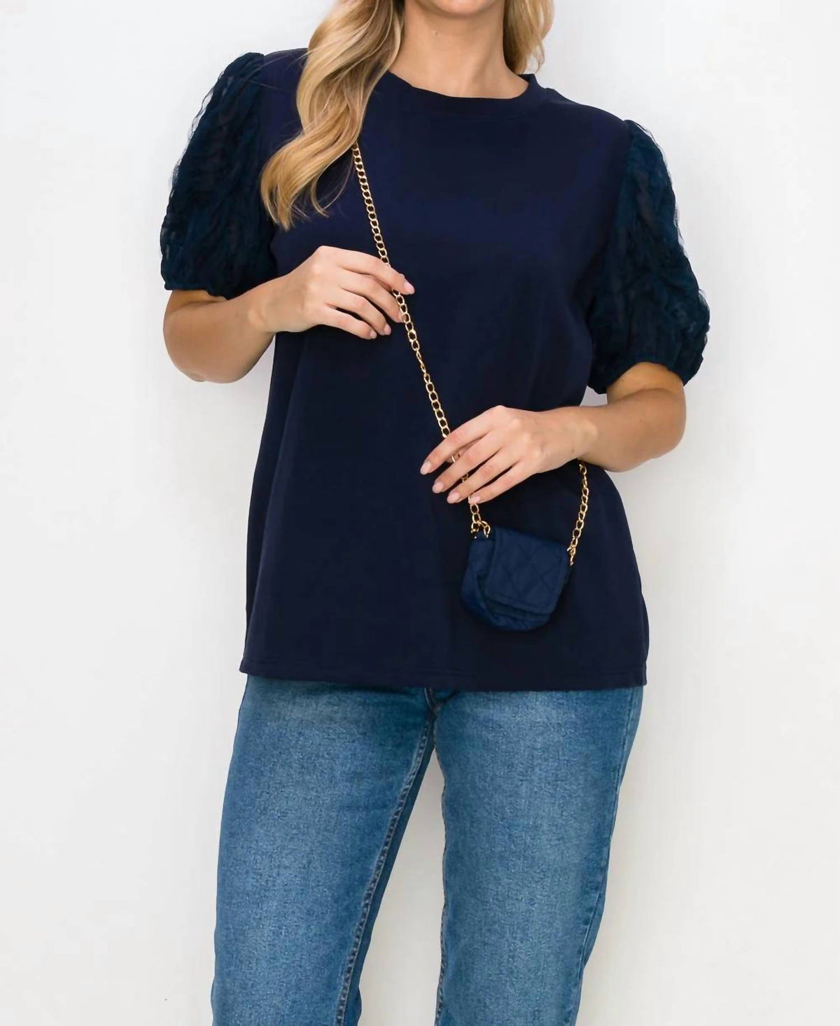 Joh - Ponte Knit Lace Sleeve T Shirt