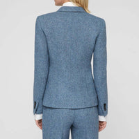 Lafayette 148 Women's Double Button Fitted Blazer in bluebell multi - women's jacket - detail view