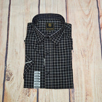 F/X Fusion Men's Short Sleeve Textured Check Shirt in black tan silver - men's shirt - detail view