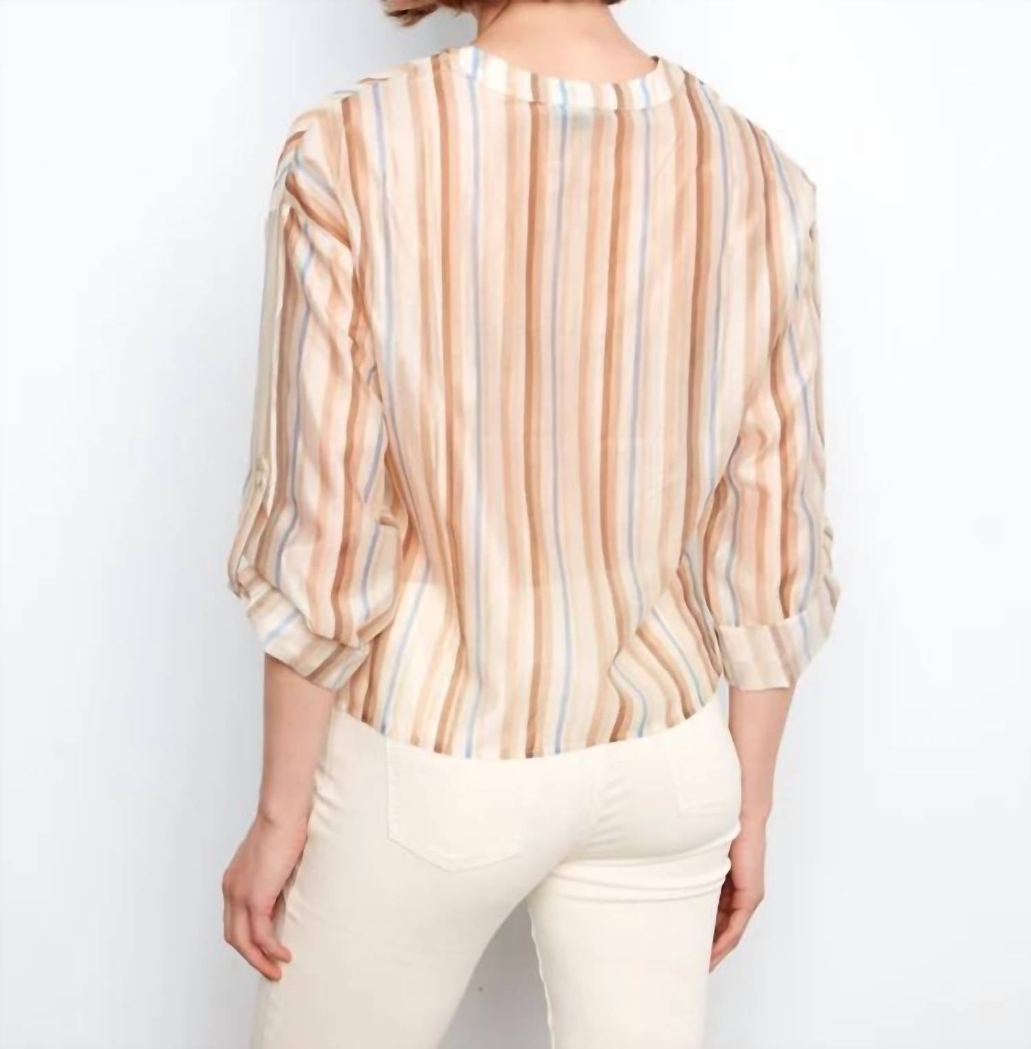Charlie B - Printed Roll Up Sleeve With Knot Blouse