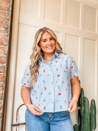 Tribal - Cactus Print Button Front Blouse