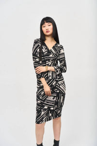 Joseph Ribkoff - Abstract Stripe Faux Wrap Sheath Dress