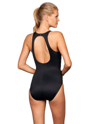 Miraclesuit Sport High Neck One Piece Swimsuit in black white - women's swimwear - alternate view
