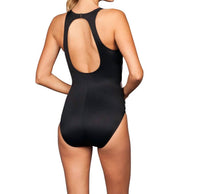Miraclesuit Sport High Neck One Piece Swimsuit in black white - women's swimwear - detail view