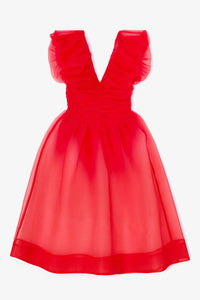 GANNI Textured Organza Long Ruched Dress in marsred - women's dress - view 4