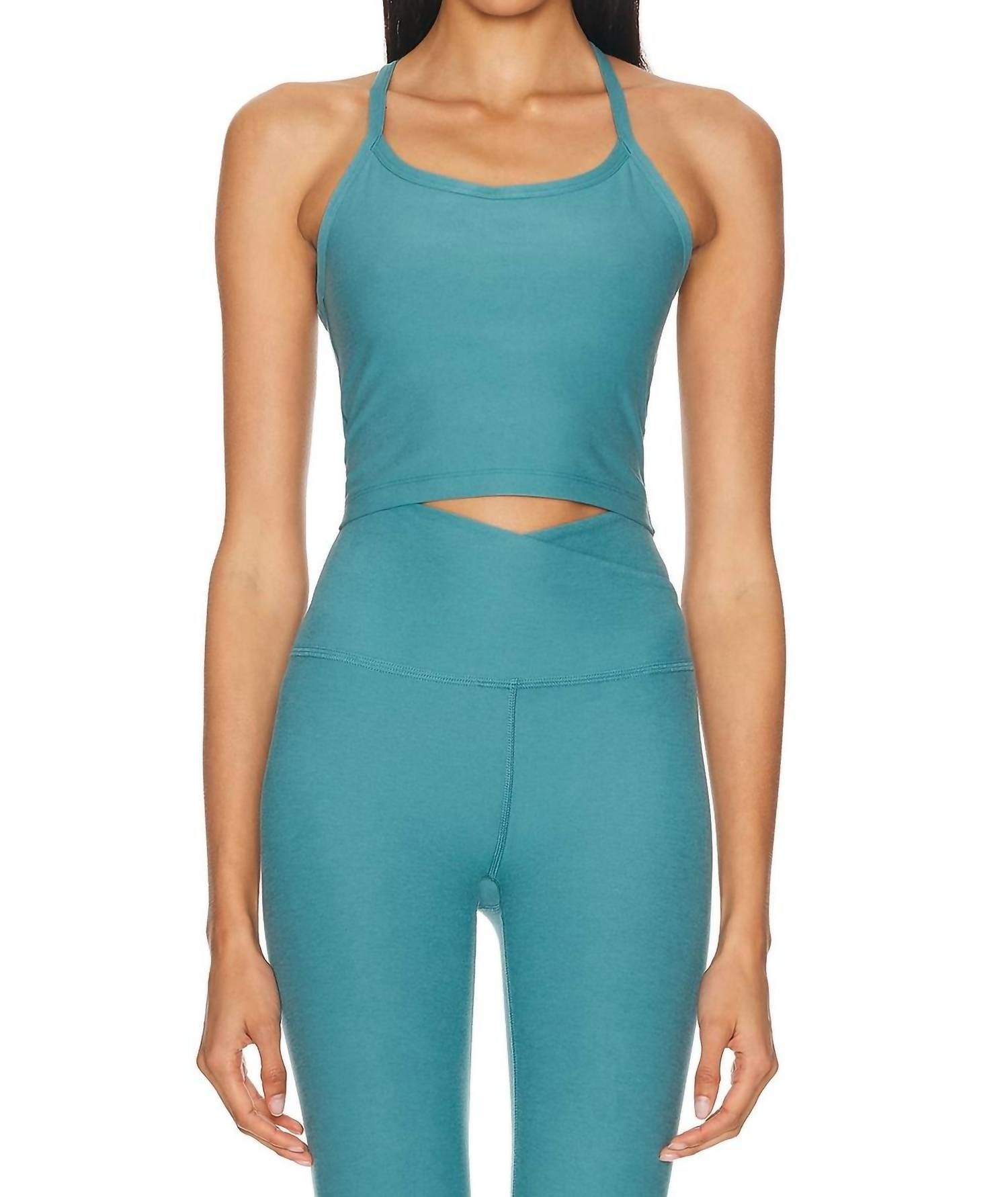 BEYOND YOGA Spacedye Slim Racerback Bra in deep aqua - women's intimate