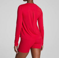 Spanx Activate Long Sleeve Top in red - women's long sleeve top - detail view