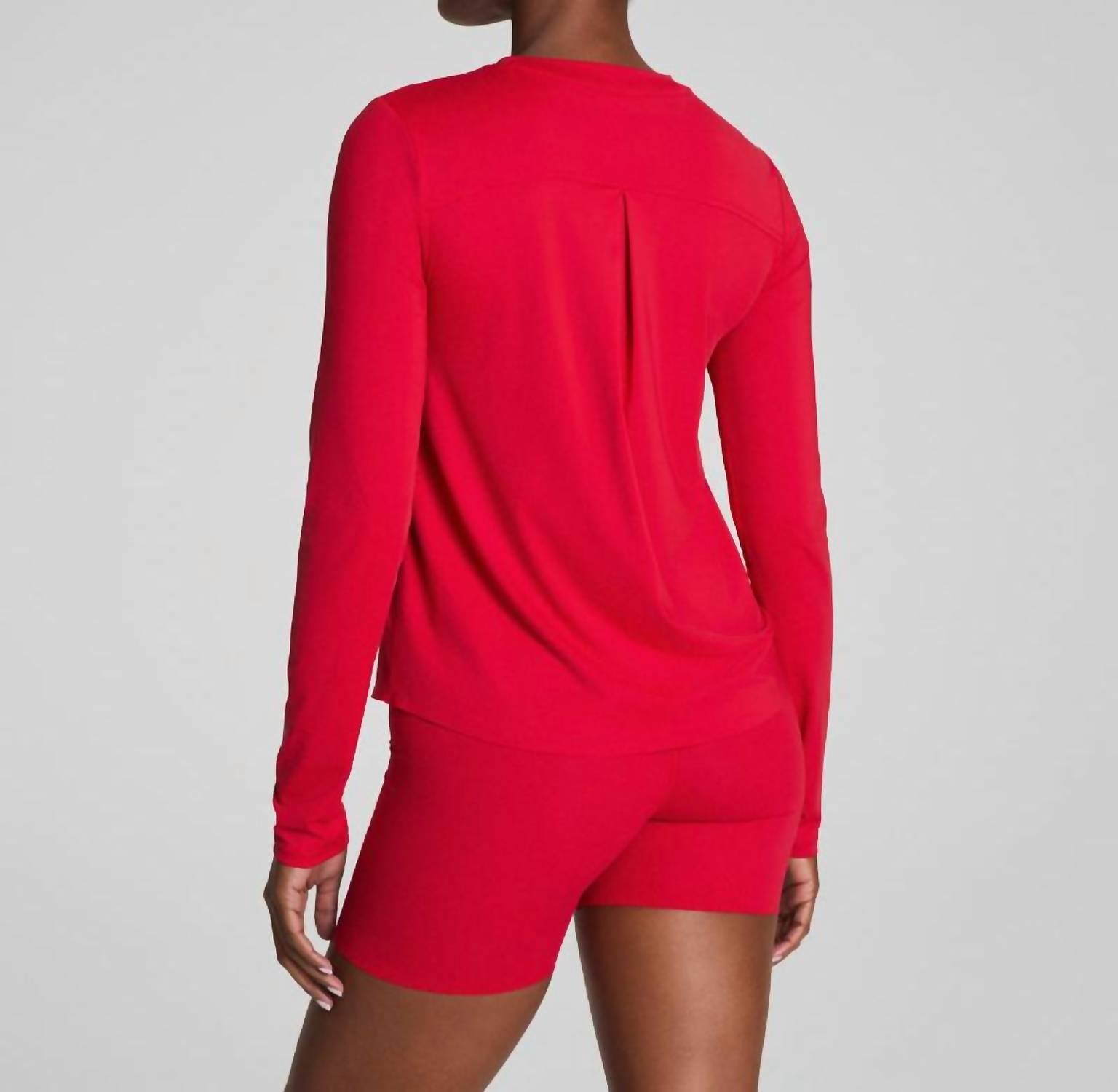 Spanx Activate Long Sleeve Top in red - women's long sleeve top - detail view