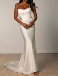 Stella York - Strapless Satin Column Wedding Dress
