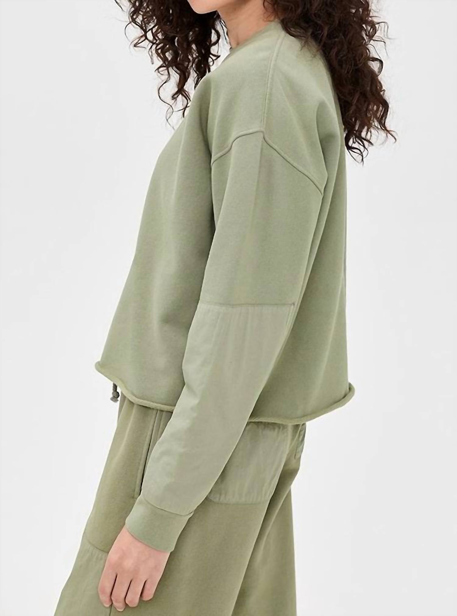 Frank & Eileen Anna Long Sleeve Capelet Sweatshirt in caper - women's top - detail view