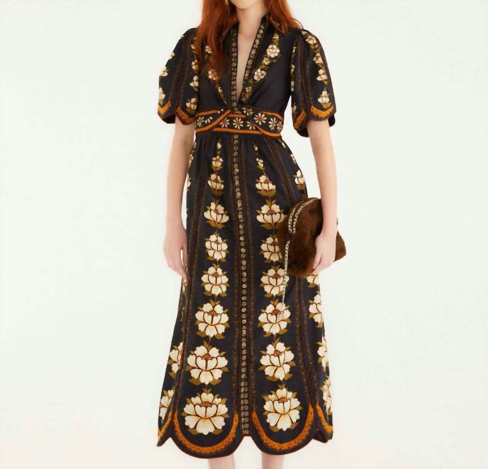 Farm Rio - Embroidered Flowers Midi Dress