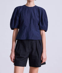 APIECE APART Lino Top in navy - women's blouse - alternate view