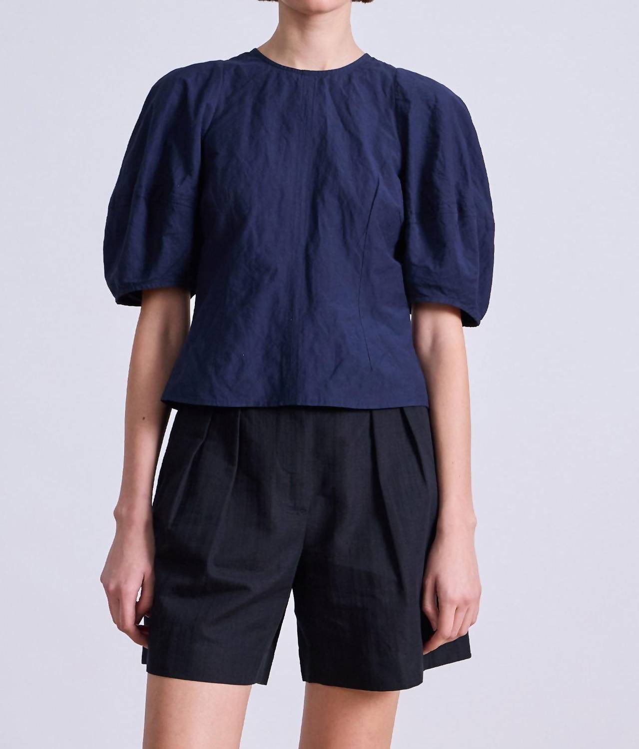 APIECE APART Lino Top in navy - women's blouse - alternate view
