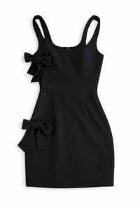 DRESS THE POPULATION Lace Side Bow Mini Dress in black - women's dress - detail view