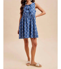 In-Loom - Eleanor Chambray Embroidered Bow Mini Dress