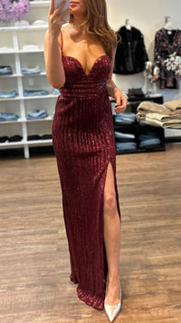 Cinderella Divine Glitter Sequin Gown in burgundy - women's dress