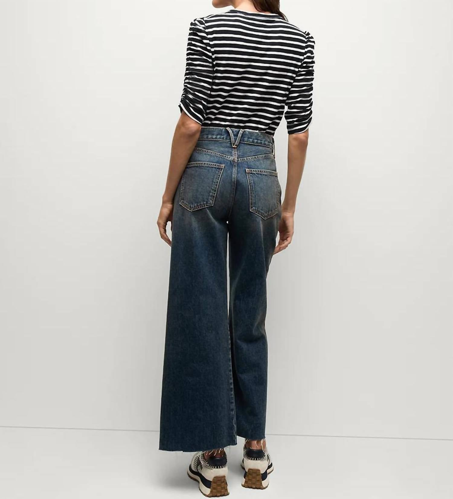 Veronica Beard Waldorf Ruched Tee in navy white - women's t-shirt - view 4
