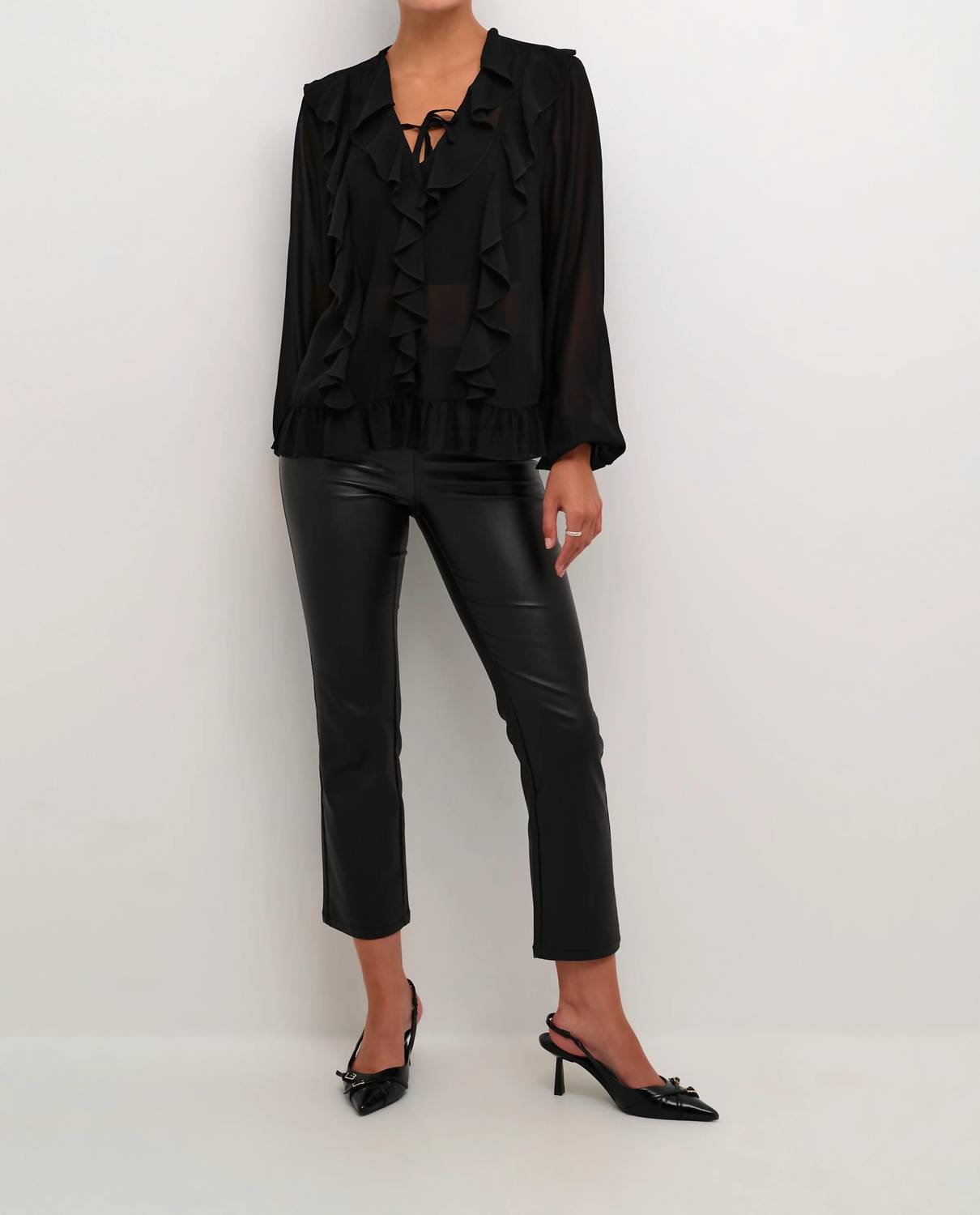 Kaffe - Kaninna V-neck Ruffles Chiffon Blouse