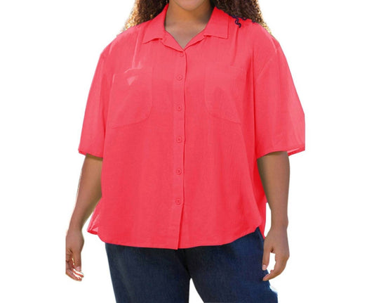 On The Plus Side - Cotton Short Sleeve Collar Shirt - Plus
