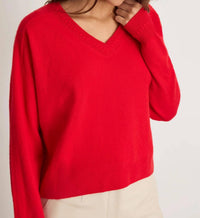 TANYA TAYLOR Audrey Cashmere V-neck Sweater Top in scarlet - women's sweater - view 4