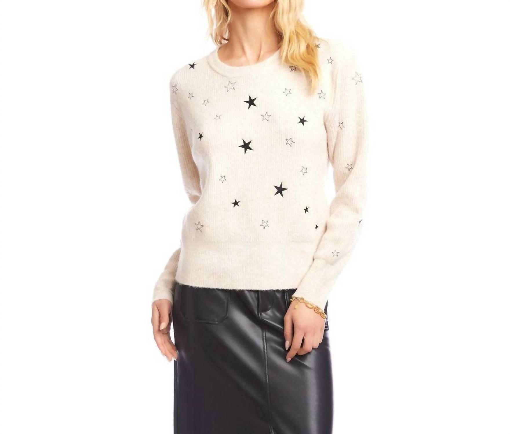 Karen Kane Embroidered Stars Sweater in oatmeal - women's sweater - detail view