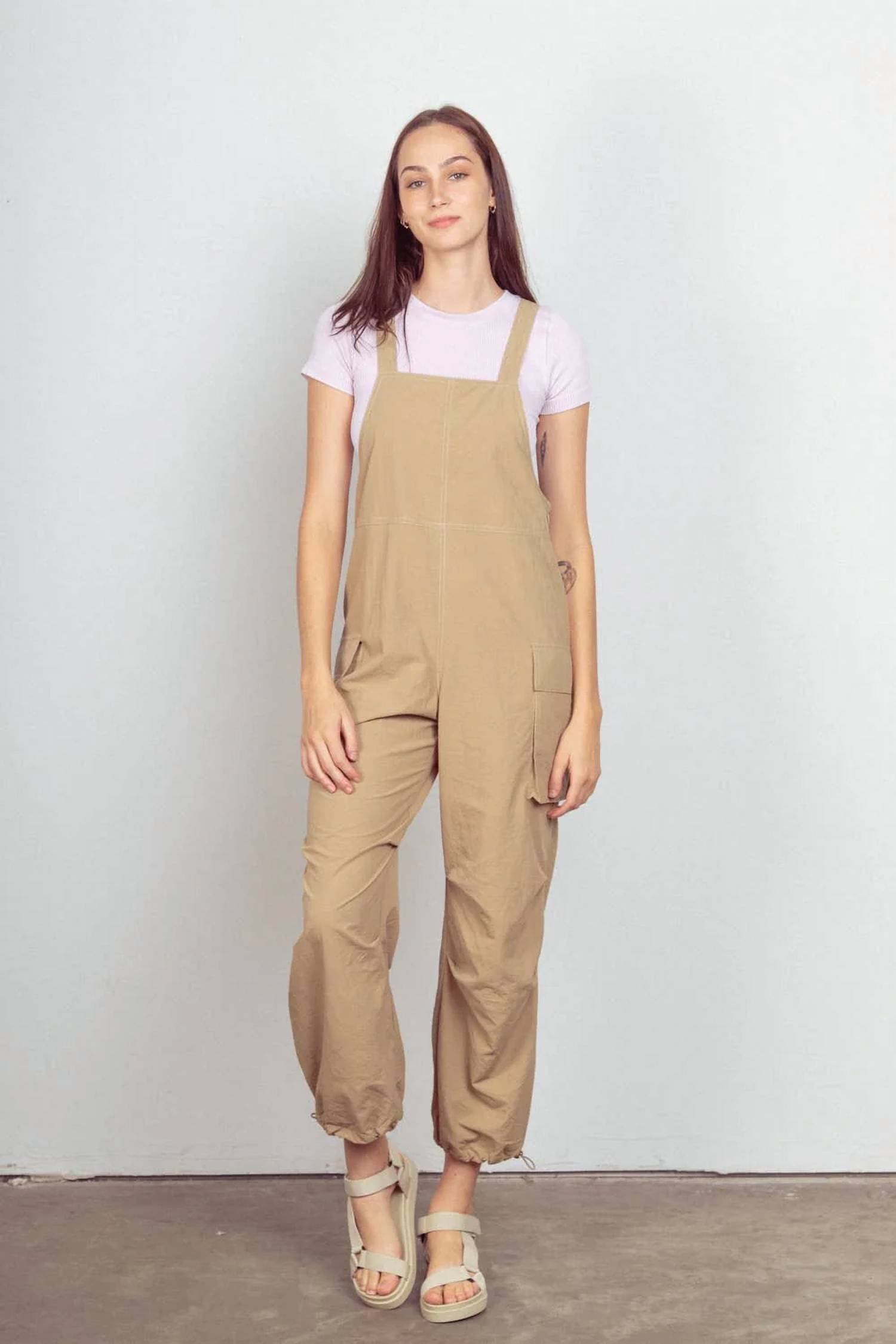 Very J - Casual Sleeveless Cargo Jumpsuit
