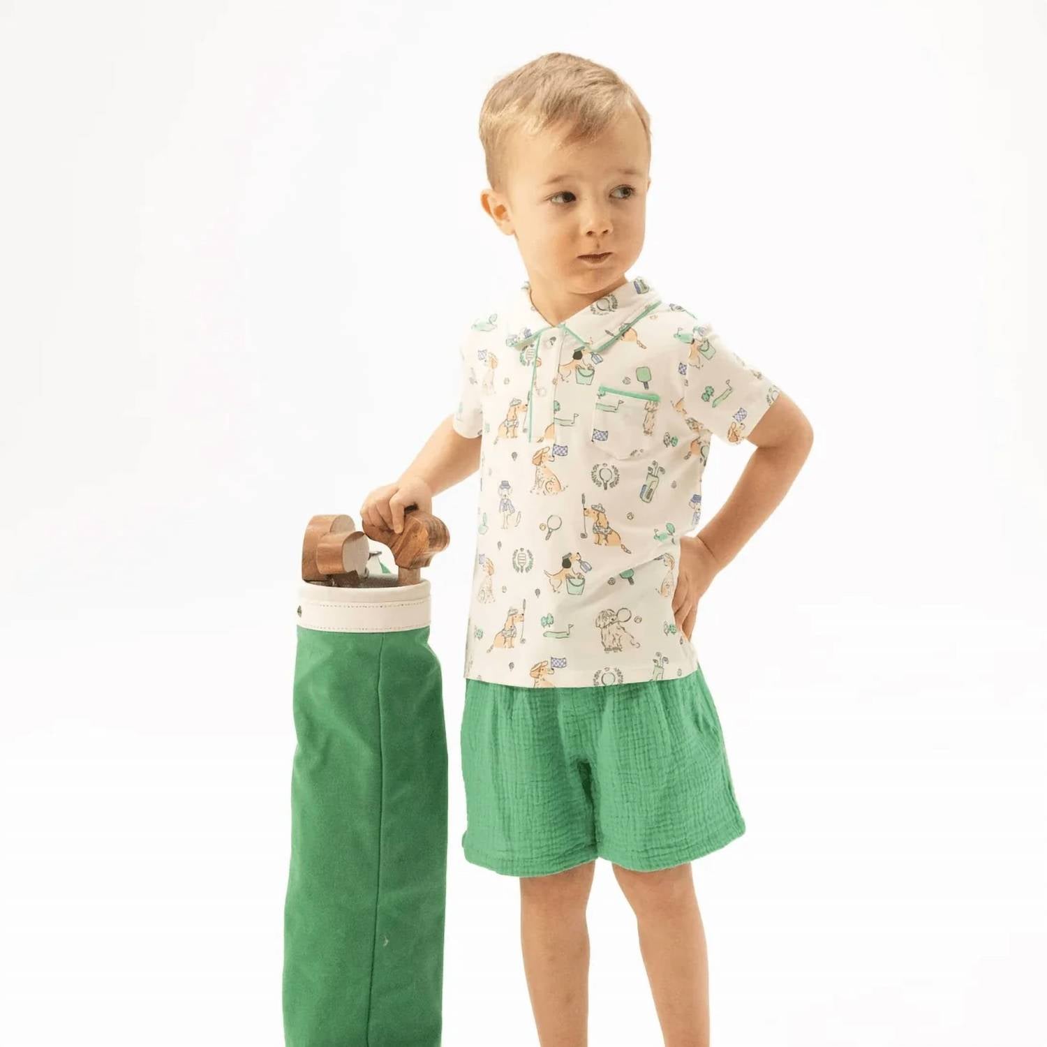 Angel Dear - Kids Country Club Dogs Polo With Casual Short Set
