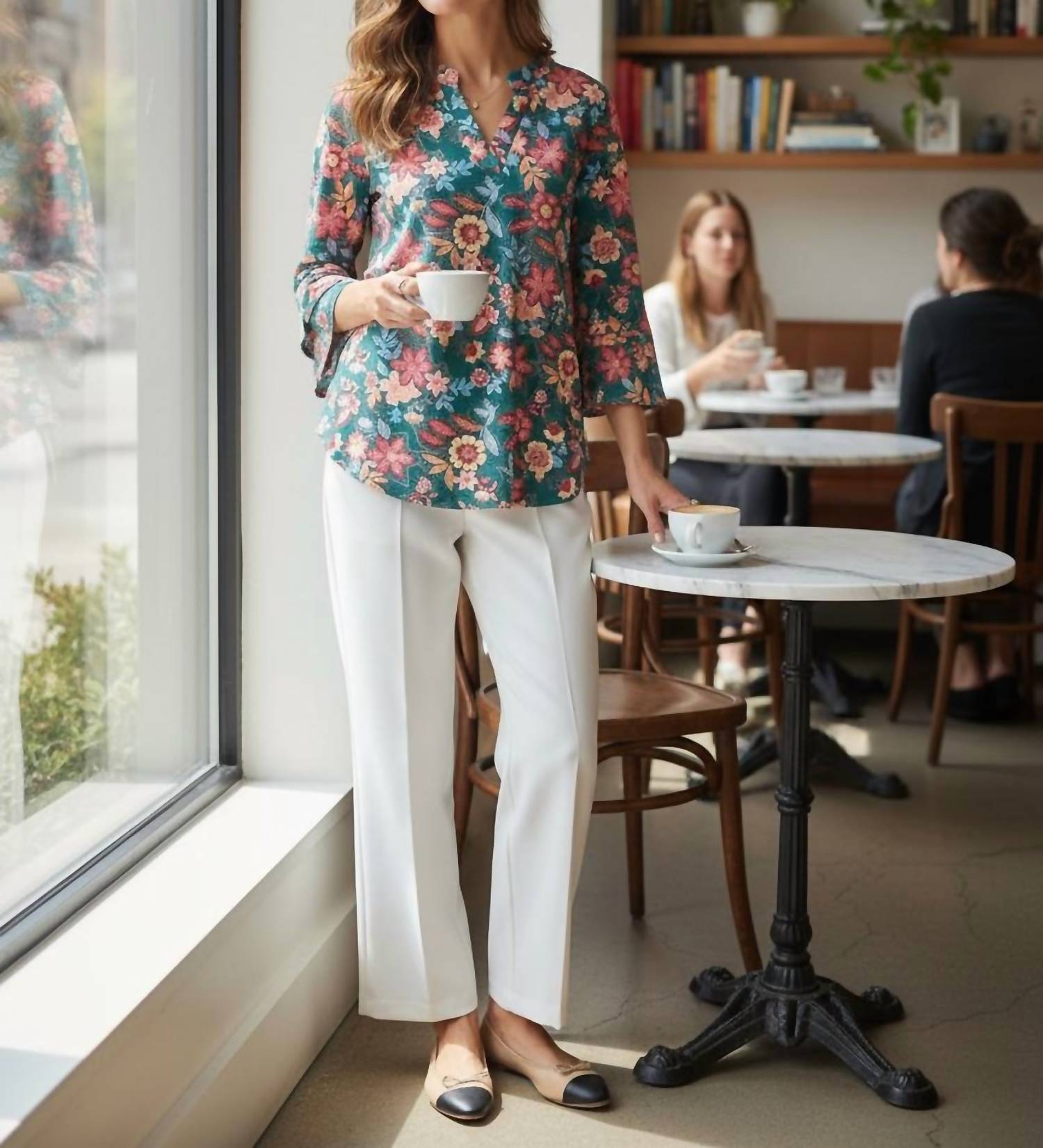 Dear Scarlett Tiered Bell Sleeve Floral Top in multi - women's long sleeve top - alternate view
