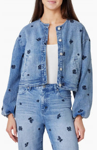 Habitual - Collarless Embroidery Denim Jacket