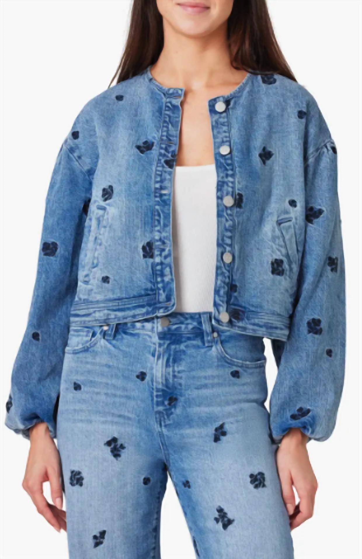 Habitual - Collarless Embroidery Denim Jacket