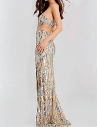 JOVANI Madeline Long Formal Prom Dress in nude gold - women's dress - alternate view