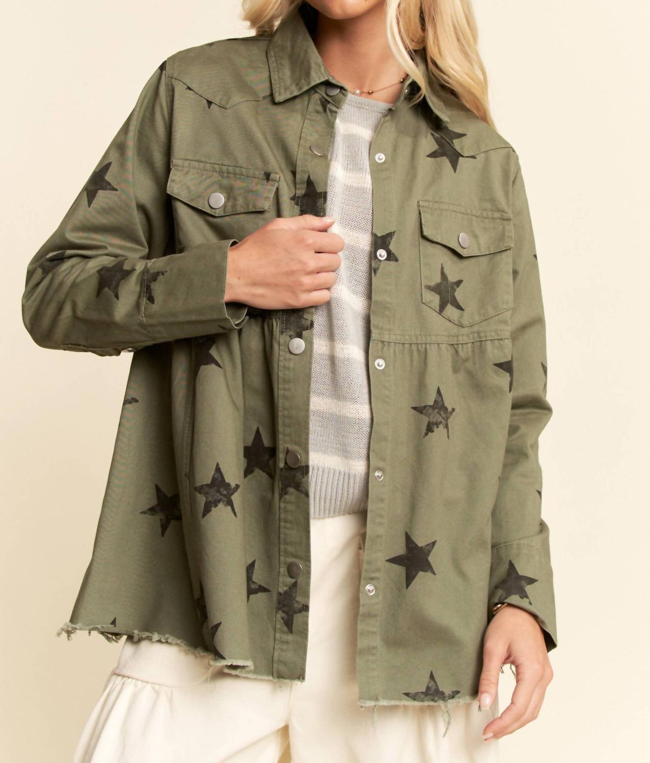 Davi & Dani - Star Printed Baby Doll Shacket