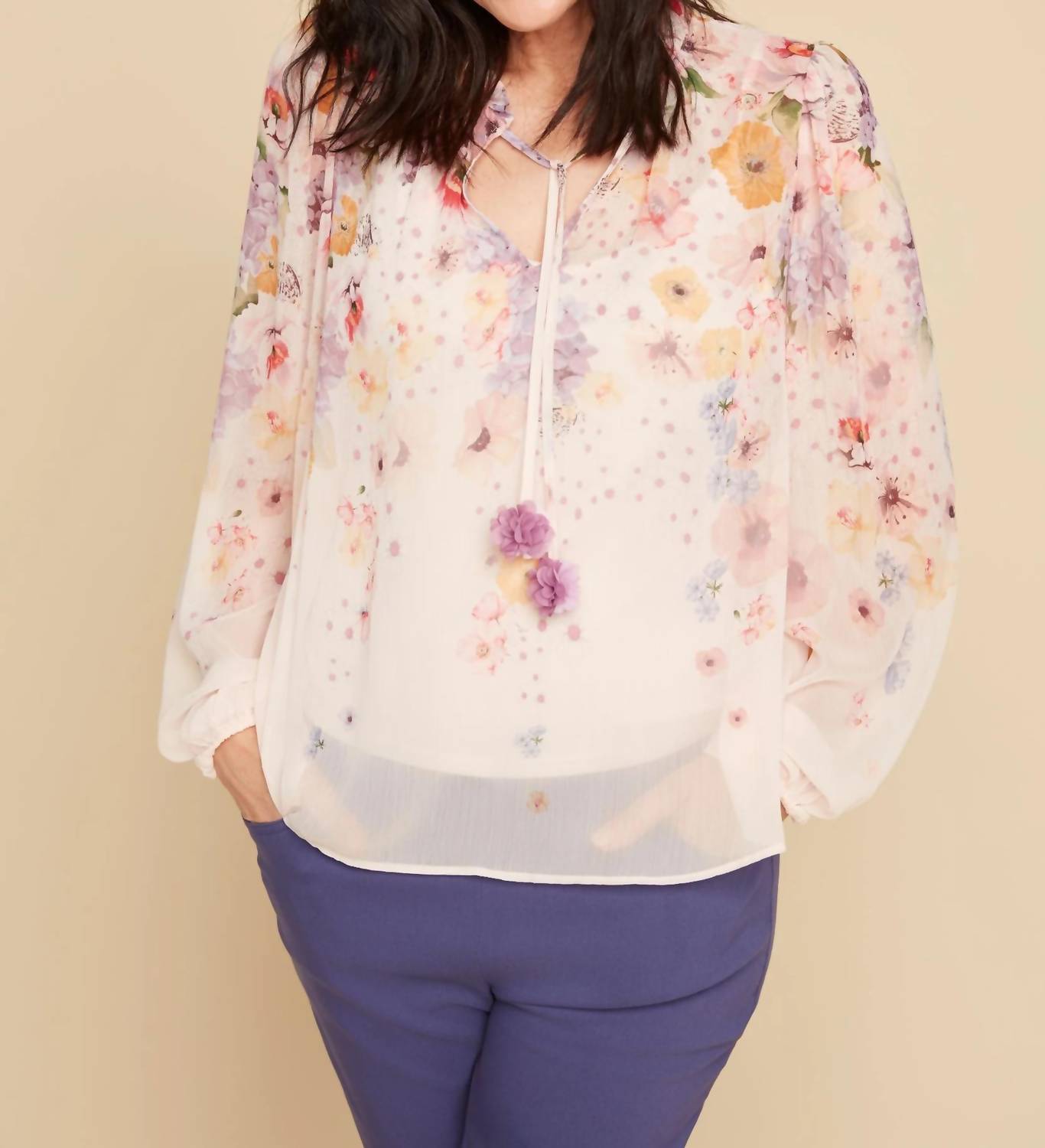 Renuar - Sheer Blouse And Tank Two-piece Set