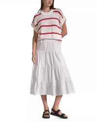 ELAN Sweater Top Midi Dress in white whitered stripe - women's dress