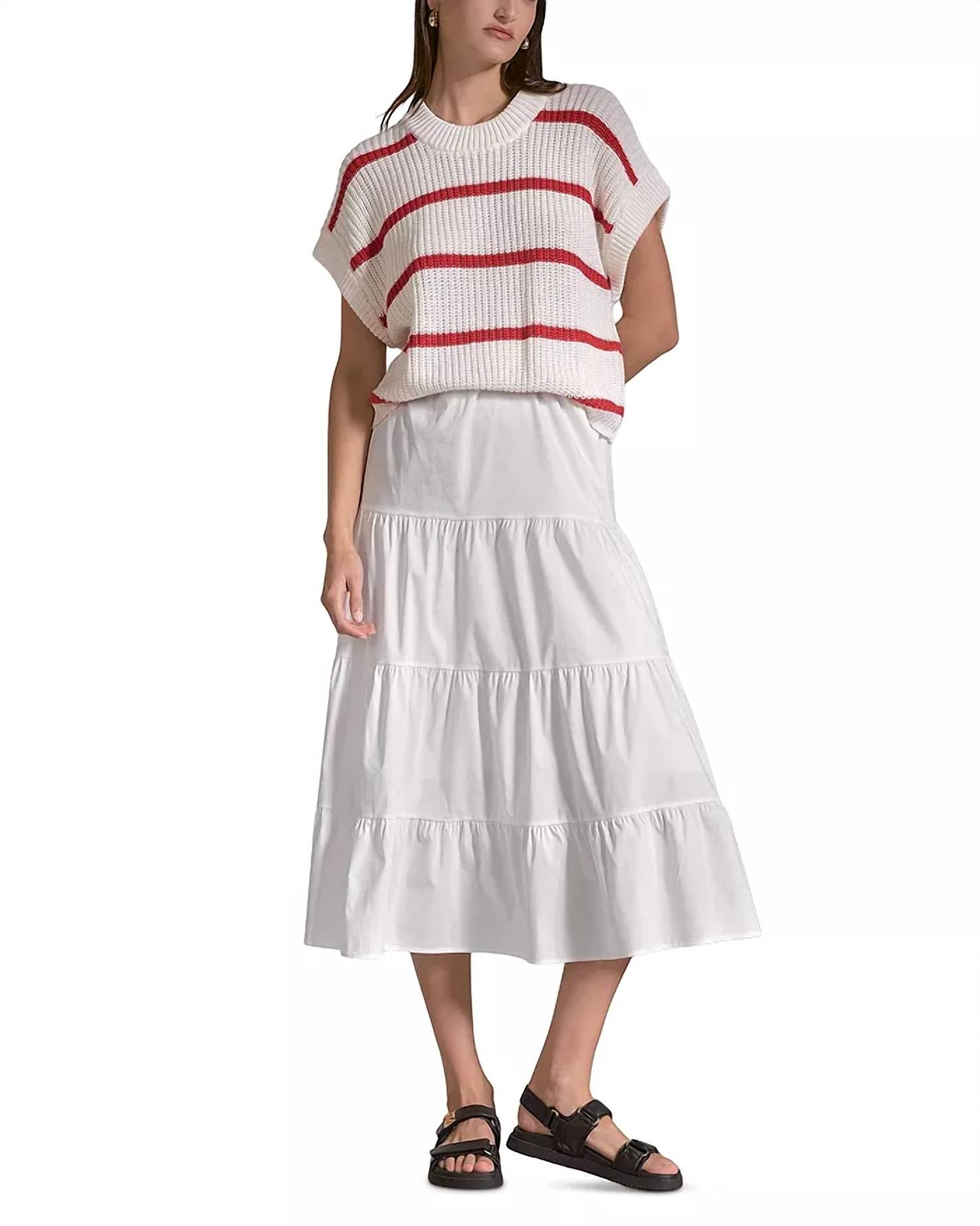 ELAN Sweater Top Midi Dress in white whitered stripe - women's dress