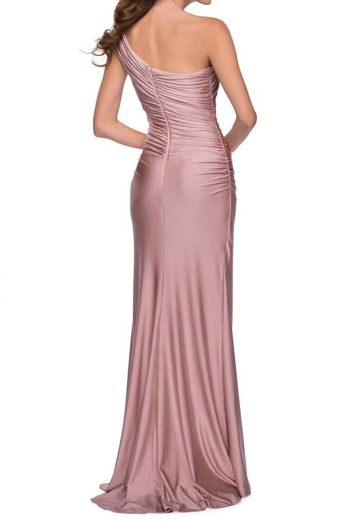 La Femme - One Shoulder High Slit Gown