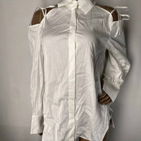 ADEAM Women’s Obi Cutout-shoulder Button-up Top in white - women's blouse
