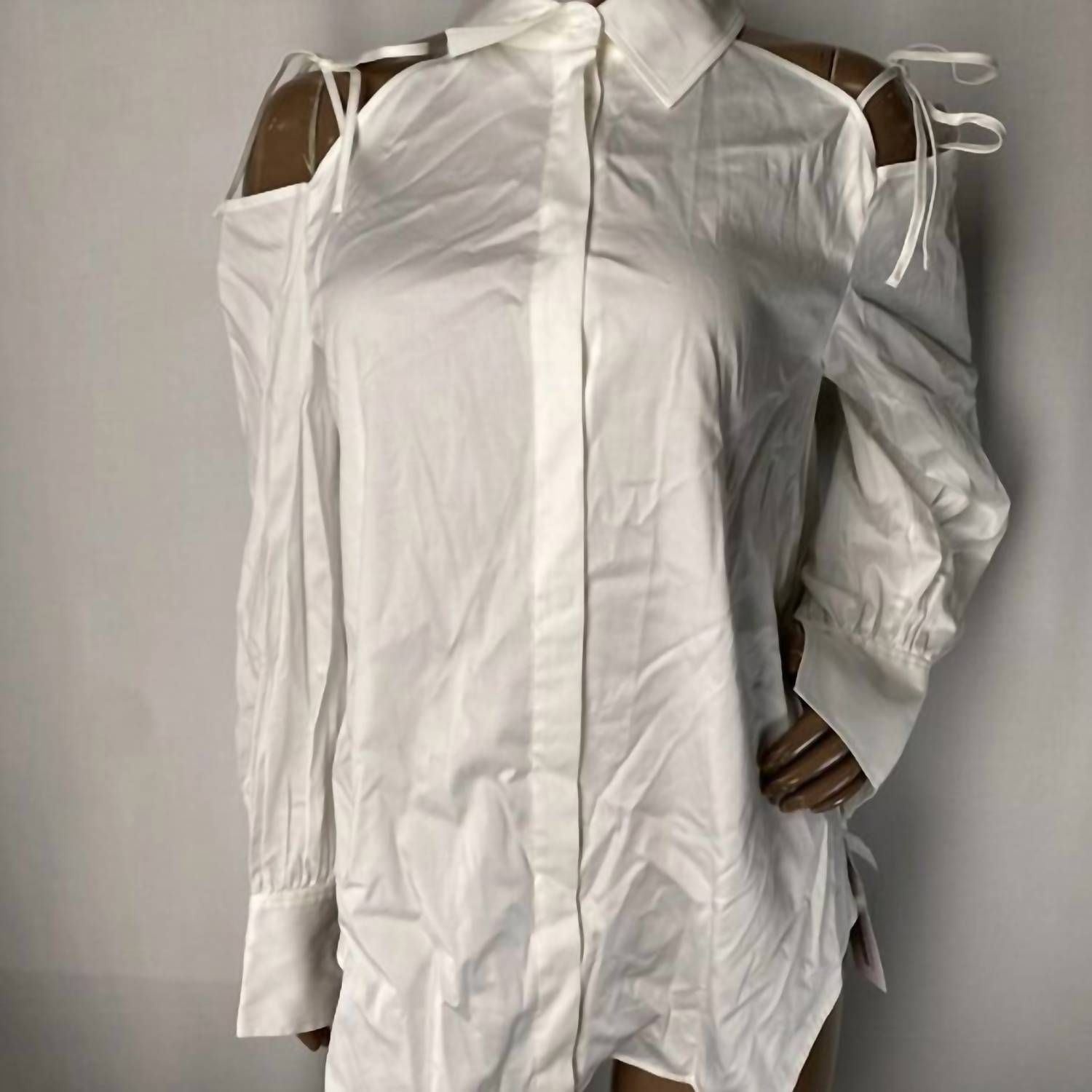 ADEAM Women’s Obi Cutout-shoulder Button-up Top in white - women's blouse