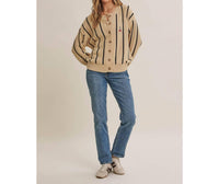In February - Women's City Postcard Embroidered Stripe Cardigan