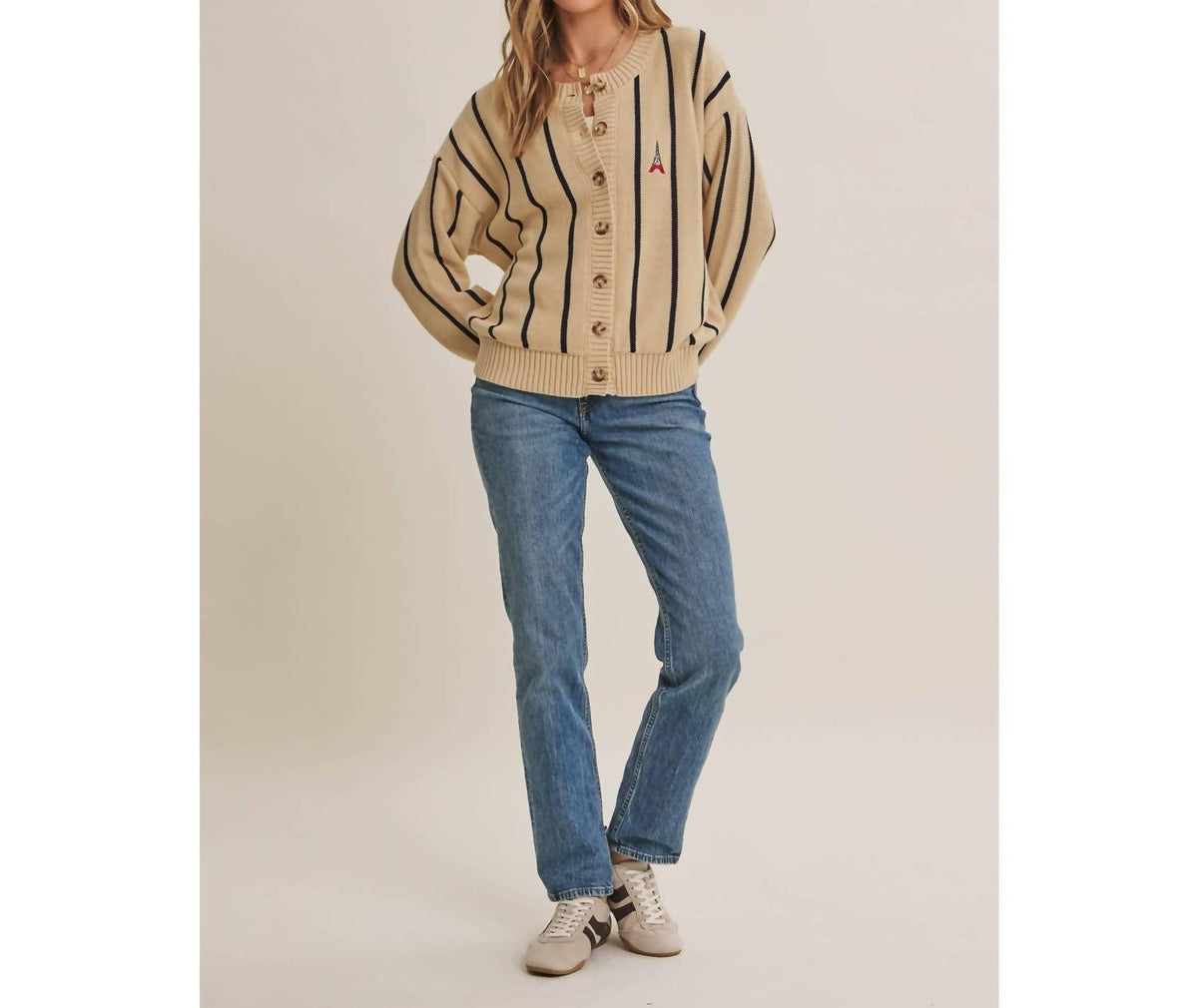 In February - Women's City Postcard Embroidered Stripe Cardigan