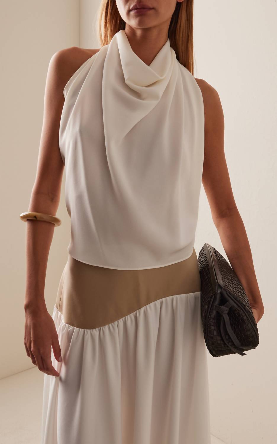 Sloan Crepe Scarf Top in ivory - women's blouse