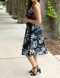 Michelle Mae Cassidy Midi Dress in black and white floral - women's dress - detail view