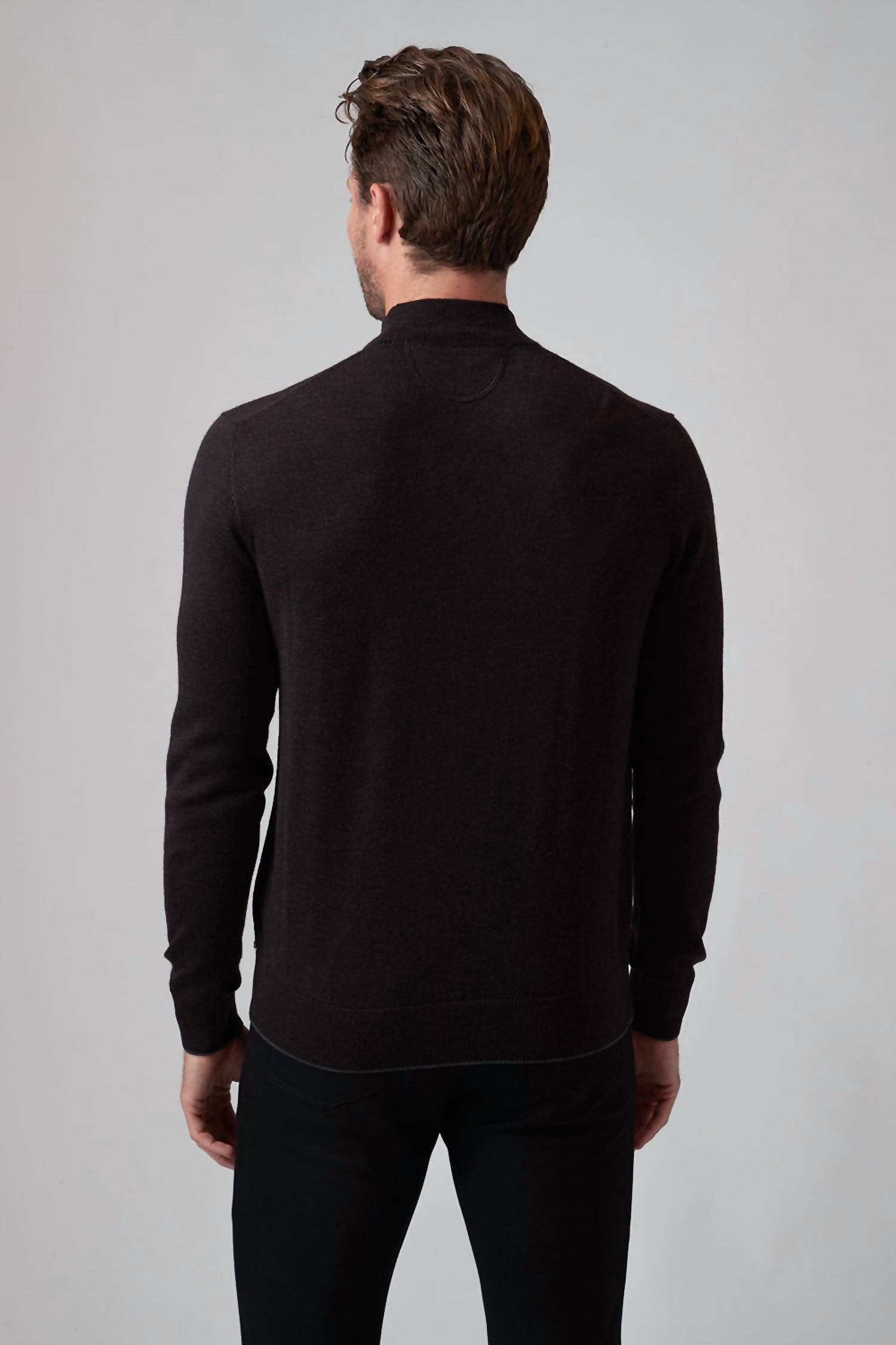 Raffi Bode Mock Neck Sweater in espresso - men's sweater - detail view