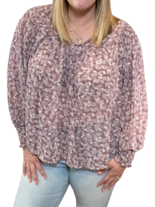 She + Sky - Floral Smocked Long Sleeve Top